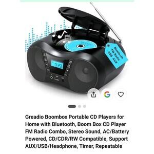 Portable CD Player Bluetooth Boom Box FM Radio AC/Battery AUX/USB